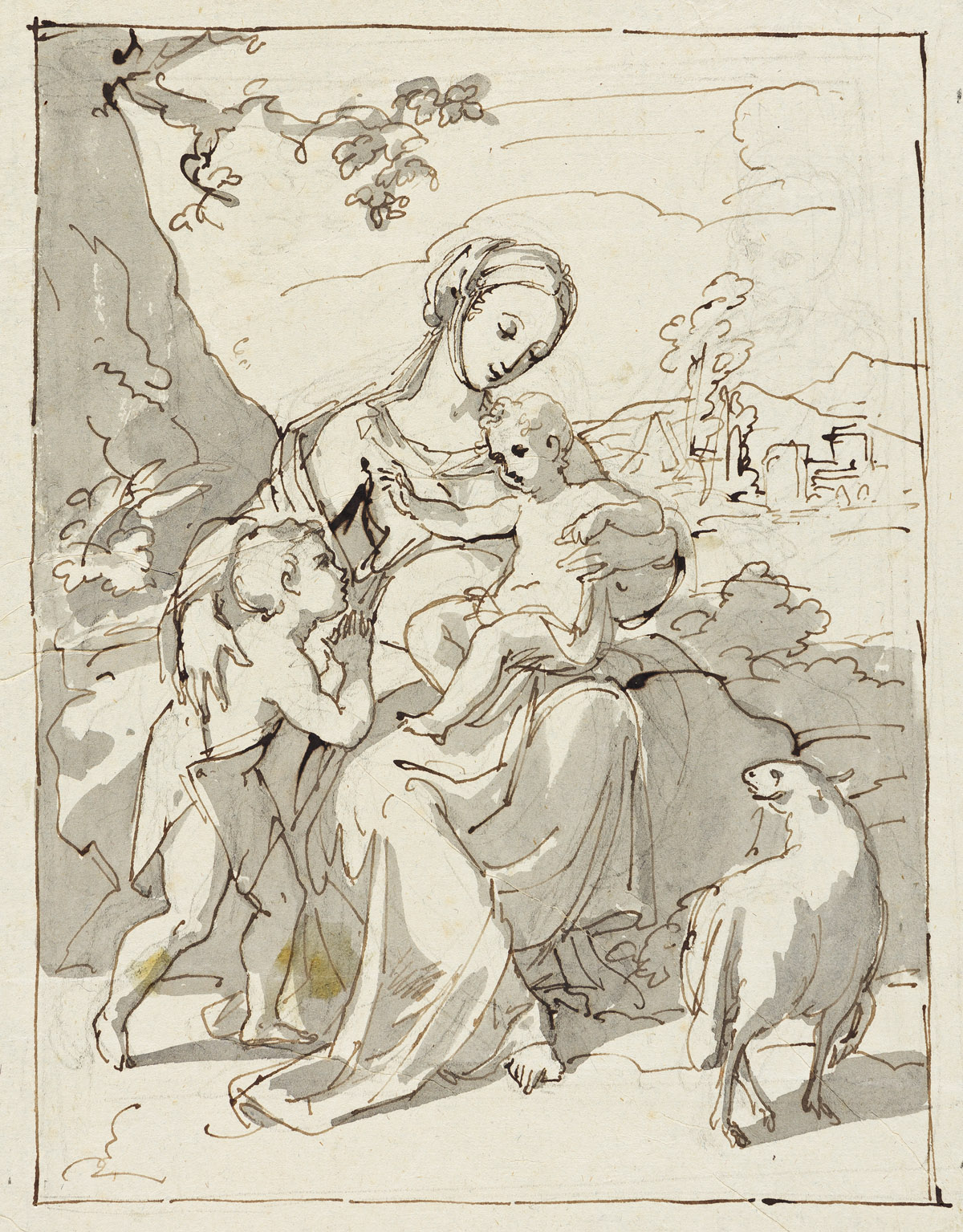 FRANCESCO BARATTA (Genoa 1805-1870 Genoa) The Virgin and Child with St. John the Baptist in a Landscape.
